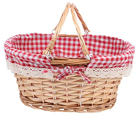 SEWOART Geflochtener Korb Mit Henkel Und Deckel Tragbarer Outdoor Korb Aus Weide Als Picknickkorb Oder Dekorativer Blumenkorb