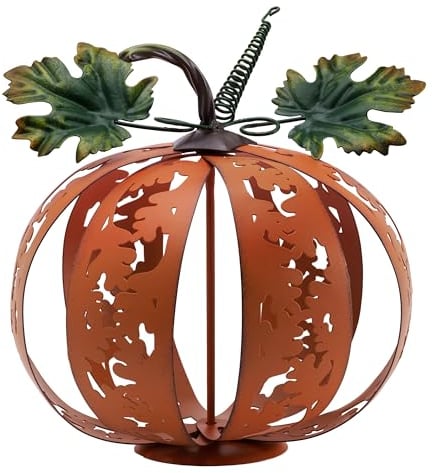 TERESA'S COLLECTIONS Kürbis Metall für Herbstdeko, Gartendeko für Draußen Wetterfest, 24cm Orange Faltbar Pumpkin Decor für Fall Decor innen aussen,Geschenk Thanksgiving Halloween