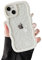ZTOFERA Hülle für iPhone 13/14, Klar Schutzhülle mit Planeten Sterne Mond Muster, Harte PC Buntes Niedliche Lockige Wellen Rahmenform Weiche Silikon Hülle Stoßfest Bumper Cover, Creme