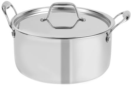 Royalford 24cm Triply Stainless-Steel Cookware Casserole Dish with Lid Suitable for Induction & All Cooking Methods Induction Casserole Pot with Easy Pour Rim Heat Resistant Handles, 24cm Silver