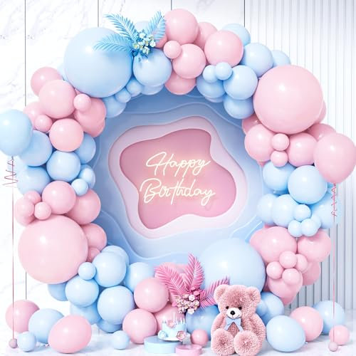 Teselife Arche Ballons Rose et Bleu,119Pièces Kit Guirlande Ballon Pastel Macaron Pink Bleu Garçon Fille Révélation Sexe Baptême Baby Shower Mariage Anniversaire Proposition Bébé Nuptiale Douche Déco