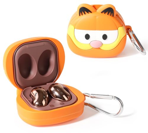 XMBYGY Silicone Earbuds Case Cover with Keychain for Galaxy Buds2 Pro, Buds2, Buds Pro, Buds Live (GarfCat)