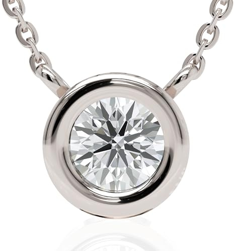 Ethos Jewelry 585 Echtgold Elegante 14k Weißgold 0.12ctw Diamant Halskette - Verstellbar, Zierlich mit G Farbe VS-SI Diamanten, geeignet für Damen
