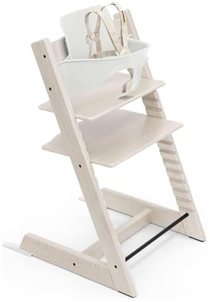 Stokke Tripp Trapp Hochstuhl 2, Whitewash – inklusive Stuhl + Baby-Set mit abnehmbarem Geschirr für Kinder von 6-36 Monaten – verstellbar, ergonomisch & pflegeleicht