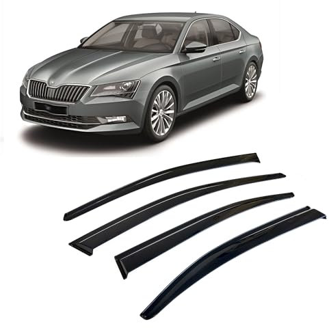 Rumplex Windabweiser Luftabweiser Regenabweiser Seitenfensterabweiser Kompatibel mit Skoda Superb 2015-2019 Autofenster Regenschutz Regenabweiser Anklebbare Deflektoren 4 Stück Externe Passform