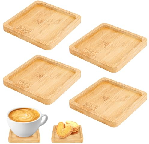 DINSONG 4 Stück Bambus Tablett Quadratisch, DIY-Mosaikbedarf, Handgefertigte Mosaik-Holzuntersetzer, Holztablett, Serviertablett, Pflanzen-Untersetzer, für Couchtisch, Esstisch, Braun