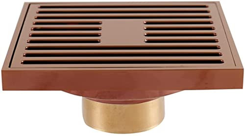 LOYKZCT Bodenablauf 4-Zoll-Duschbodenablauf Messing-Duschablauf mit Abnehmbarer Abdeckung, Gitterrost, quadratischer Bodenablauf mit Haarsieb for Küche, Waschraum, Garage und Keller (Weiß: Roségold)
