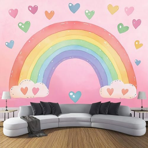 Seidenstoff Fototapete 3D Effekt Regenbogen Liebe Tapete, Wandtapete Für Wohnzimmer Schlafzimmer Büro Tapete, Kinderzimmer Jungen Mädchen Wandtapete ‎150X105Cm (B×H)