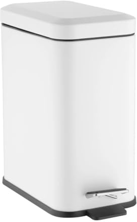 Jantex Slim Steel Washroom Pedal Bin 315x285x160mm, 5L, White, 5 L | Hands-free foot mechanism improves hygiene in commercial spaces, fitting neatly into tight office or bathroom corners.