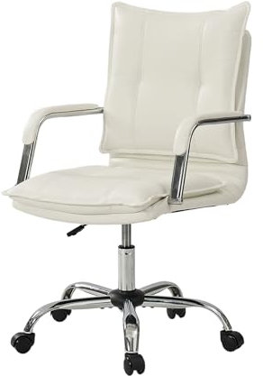HULALA HOME Moderner Bürostuhl mit gepolsterten Armlehnen veganem Leder und Verstellbarer Höhe Ergonomischer Schreibtischstuhl mit Metallbasis drehbar, Weiß