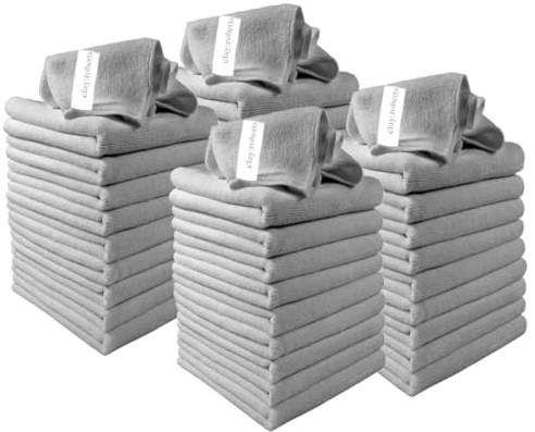Clay Roberts Microfibre Cleaning Cloths, 40cm x 30cm - Pack of 40, Grey Cloths, Machine Washable, Polishing, Waxing & Dusting Cloth, Lint-Free, Kitchen Towel, Car Cleaning, Microfiber