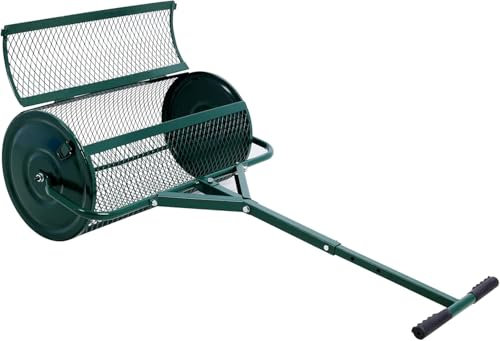BCSRVCE 24 Zoll Kompoststreuer, Rasenstreuer aus Metallgeflecht für Torfmoos, Mutterboden, Mulch - Pflegewalze