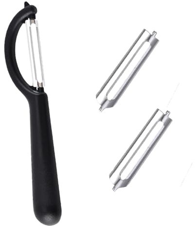 Sparschäler Set,P-Schäler für Tupper mit 2 Edelstahl Sparschäler Ersatzklingen,Kartoffelschäler Spargelschäler Gemüseschäler Karottenschäler,Vegetable Peeler,Kunststoffgriff Universalschäler(Schwarz)
