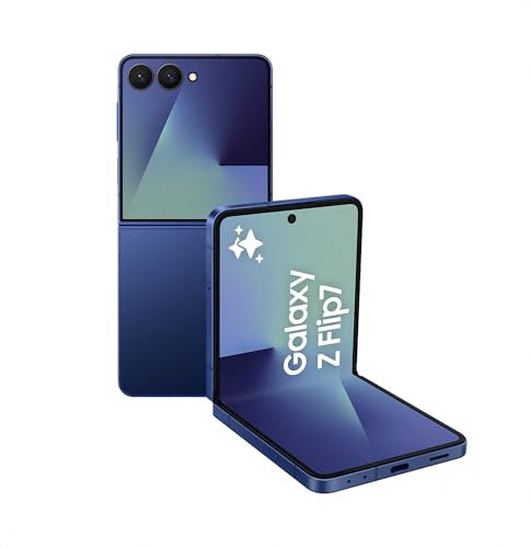 Samsung Galaxy Z Flip7 AI Phone, Thin & Light Foldable Design, Large Cover Screen, 50MP Camera, 256GB Storage, 12GB Memory, 4300mAh Battery, Blue Shadow, 3 Year Samsung Extended Warranty (UK Version)