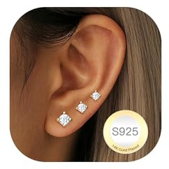 RAJPUTANA 3 Paia Di Piccoli Orecchini In Argento Sterling Per Signore Set Di Orecchini Ipoallergenici in Oro 14K Perno Delicati in Argento 925 Con stelle e Puntini a Cuore