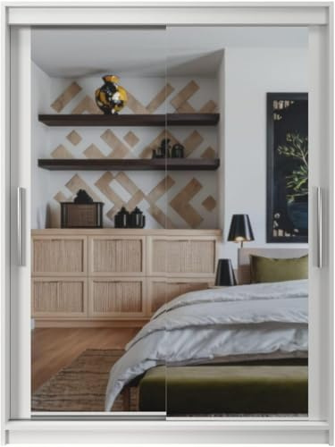Easy4You White Series Vollspiegel 180 cm Schwebetürenschrank Breiten 100/120/150/180/200 cm Möbel für Schlafzimmer Wohnzimmer Kleiderschrank mit Kleiderstange