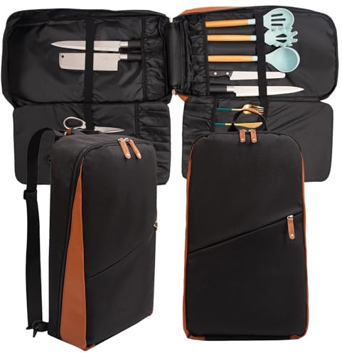 Bolsa para cuchillos de chef de 50 cm, bolsa profesional para cuchillos de chef con 21 compartimentos, hecha de tela Oxford impermeable, ligera, portátil y segura