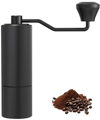 Moulin à café manuel portable – 30 réglages de mouture ajustables, meules en acier inoxydable, double roulement, idéal pour café filtre, espresso et cafetières à piston