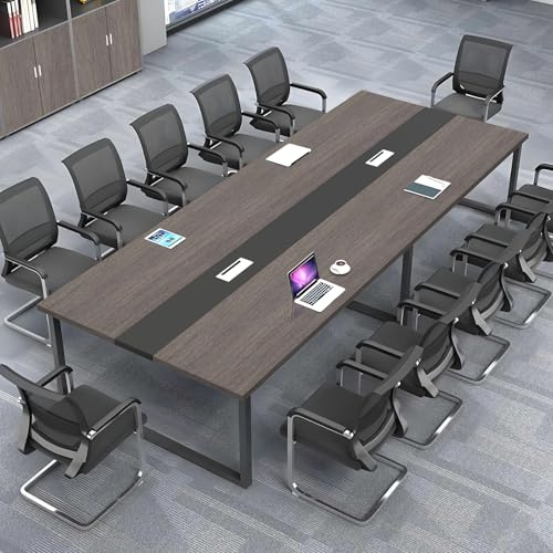 ZRBDDEF Großer Konferenztisch Büro – Moderner Besprechungstisch mit Kabelmanagement, Rechteckiger Meetingtisch für 8–12 Personen, Stabiler Metallrahmen (ohne Stühle)