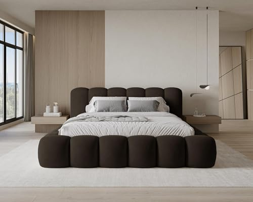 Chilly. Möbel Design Bett Stone - Polsterbett 200x200 mit Bettkasten, Lattenrost und Kopfteil -Eleganter Velluto-Samt Stoffbezug Braun