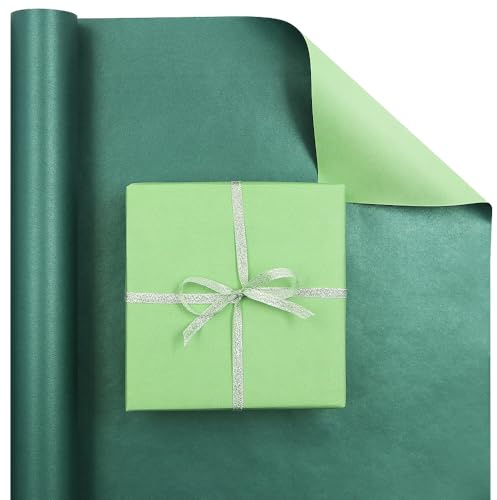 Grüne Geschenkpapierrolle, elegantes tiefes Blaugrün & schimmernd, hellgrün, Perlglanz, groß, doppelseitig, Geschenkpapierrolle, 43 x 1000 cm, wendbar, luxuriöses Geschenkpapier für Geburtstage