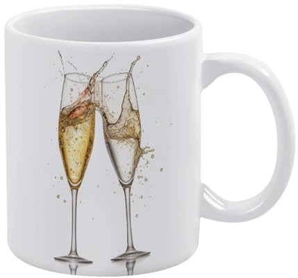 asbwuo Tasse à champagne, tasse à café 325 ml (11 oz), tasse à eau classique en céramique avec anse, mug à café blanc par sublimation, mug élé et personnalisé pour thé, latte, chocolat chaud ou lait.