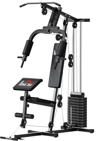 HOMCOM Station de Musculation Multifonction Stack de 65 kg Noir