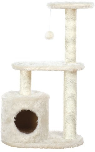 TRIXIE Casta Cat Tree with Condo | 2 Platforms | Dangling Cat Toy, Cream, 1 level