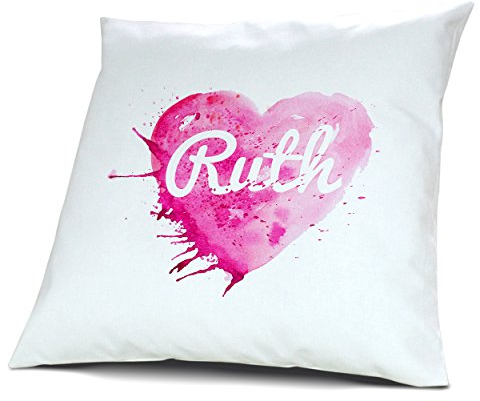 Kopfkissen mit Namen Ruth - Motiv Painted Heart, 40 cm, 100% Baumwolle, Kuschelkissen, Liebeskissen, Namenskissen, Geschenkidee