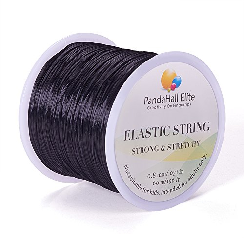 PandaHall Elite 1 Rolle Elastisch Stretch Beading Thread Handwerk Schmuck Armband Herstellung Schnur mit Faser 0.8mm 60m/Rolle Schwarz