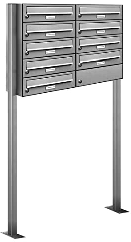 AL Briefkastensysteme 9er Edelstahl Standbriefkasten rostfrei als 9 Fach Briefkastenanlage DIN A4 in Postkasten Briefkasten Design modern