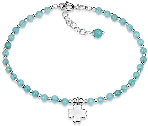 Materia Achat Armband blau Damen Silber 925 Kleeblatt 17,5-20cm SA-1-Hellblau