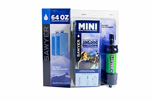 Sawyer Mini Filtre à Eau Original Set avec SP114-2 x 2 L Sac d'hydratation (Vert + Sachet 2 x 2Litre SP114)