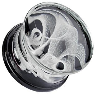 beyoutifulthings Ohr-Plug WIRBELNDER Rauch Ohr-Piercing Ohr-Schmuck Pyrex Glas Tunnel Sattel-Verschluss Schwarz Clear 6mm