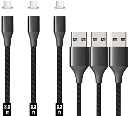 NetDot 10th Generation USB-C Magnetic Cable,Fast Charging and Data Transfer for Type-C Smartphones Samsung S10/9/8/Note9,LG,Sony Xperia,Google Pixel and more(1m/3 pack black)