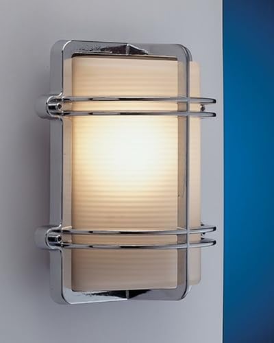 Licht-Erlebnisse Chrom Wandlampe eckig IP54 Maritim Echt-Messing Glas TOMASO Außenlampe Haustür Wand außen