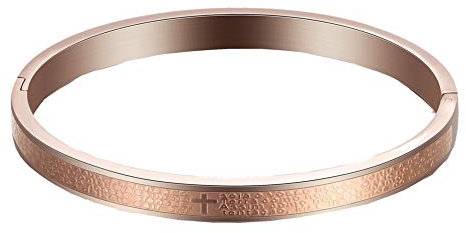 PAURO Women's Stainless Steel Simple 6mm Cross Bangle Bracelet Rose Gold