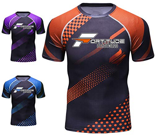 Fortitude MMA Rashguard | Kein Gi BJJ Rash Guard für Submission Wrestling & Mixed Martial Arts | Kompressionshemd Unterhemd Kurzarm (Orange, Extra Large)
