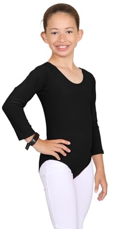 janisramone® Kids Gymnastics Leotards for Girls, Long Sleeve Leotards for Girls for Gymnastics and Dancing, Microfibre Girls' Gymnastics Leotards Ballet Leotard for Girls Aged 3-13 Years Black