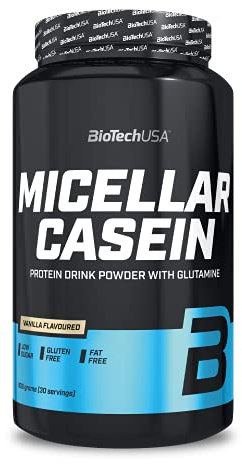 BioTechUSA Micellar Casein | Mit mizellarem Casein | Zusatz von L-Glutamin | Langsam resorbierendes Casein | Niedriger Zuckergehalt | Glutenfrei | 18g Eiweiß pro Portion | 908 g, Vanille