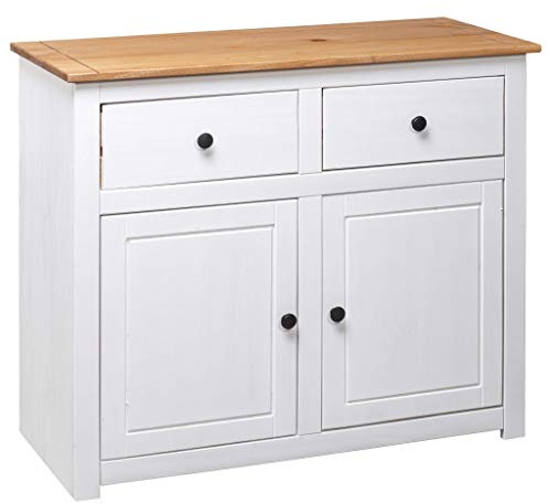 Festnight Sideboard mit 2 Schubladen und 2 Türen Seitenschrank Konsolentisch Highboard Kommode Standschrank Sideboard Anrichte Beistellschrank Weiß 93 x 40 x 80 cm Massivholz Panama-Kiefer