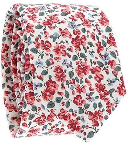 Cravate Liberty Corail et Blanche - Cravate Homme Fleurie - Coupe Slim Moderne - Mariage champetre à Fleurs - Cérémonie thème Floral
