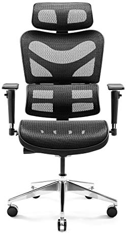 Diablo V-Commander Ergonomischer Bürostuhl Schreibtischstuhl Chefsessel 3D Armlehnen Lendenwirbelstütze Verstellbare Kopfstütze & Sitzfläche Netzstoff Belastbarkeit Bis 200 KG (schwarz)