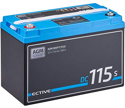 ECTIVE - AGM DC115S 12V 115Ah - Deep Cycle Versorgungsbatterie mit LCD-Anzeige wartungsfrei - VRLA Aufbaubatterie für Boote, Van, Wohnmobil, Camper