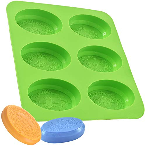 Newk Moldes de jabón ovalados de silicona, 6 cavidades, molde de jabón hecho a mano con patrones de flores mixtas para jabón de leche
