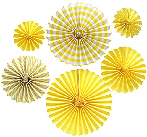 Bestage 6 Pcs Decoration Hanging Party Yellow Paper Fans Set for Birthday Wedding Graduation Events Accessories