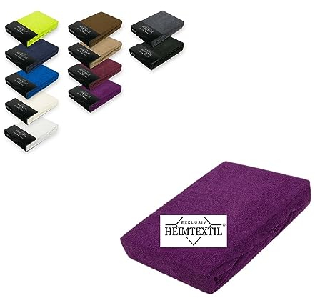 Exklusiv Heimtextil Frottee Spannbettlaken Marke 140-160 x 200 cm 80% Baumwolle, 20% Polyester Öko - Tex Zertifiziert, Markenqualität, Matratzenhöhe bis 25 cm, Lila