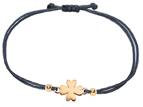 Selfmade Jewelry Armband Damen Kleeblatt Roségold Handgemachter Glücksbringer mit Klee Größenverstellbar Inkl. Geschenk-Verpackung (Rosegold - Dunkelblau)