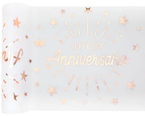 SANTEX 6646-20-30, Chemin de Table Joyeux Anniversaire étincelant, Blanc/Rose Gold