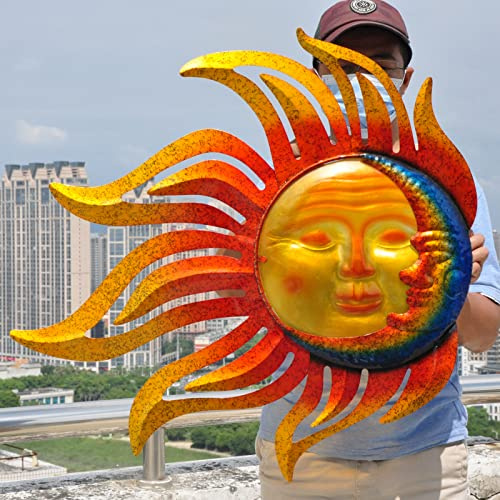 Große Wanddekoration für den Außenbereich, Metall, Glas, Sonne und Mond, Wanddekoration für den Außenbereich